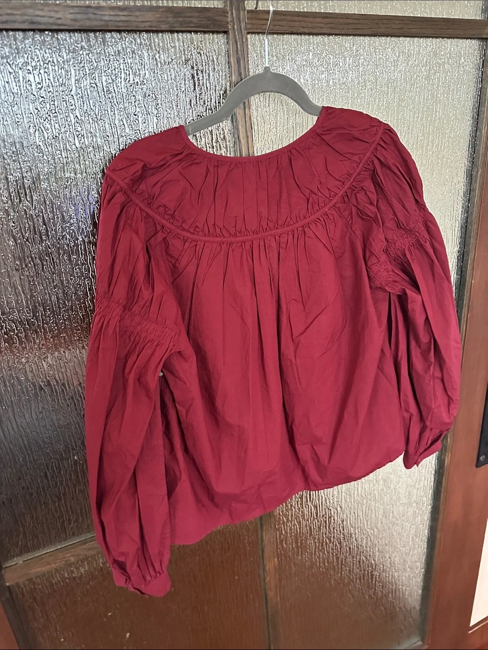 Ulla Johnson Ora blouse Women's Burgundy V-Neck Peasant Blouse Sz 10